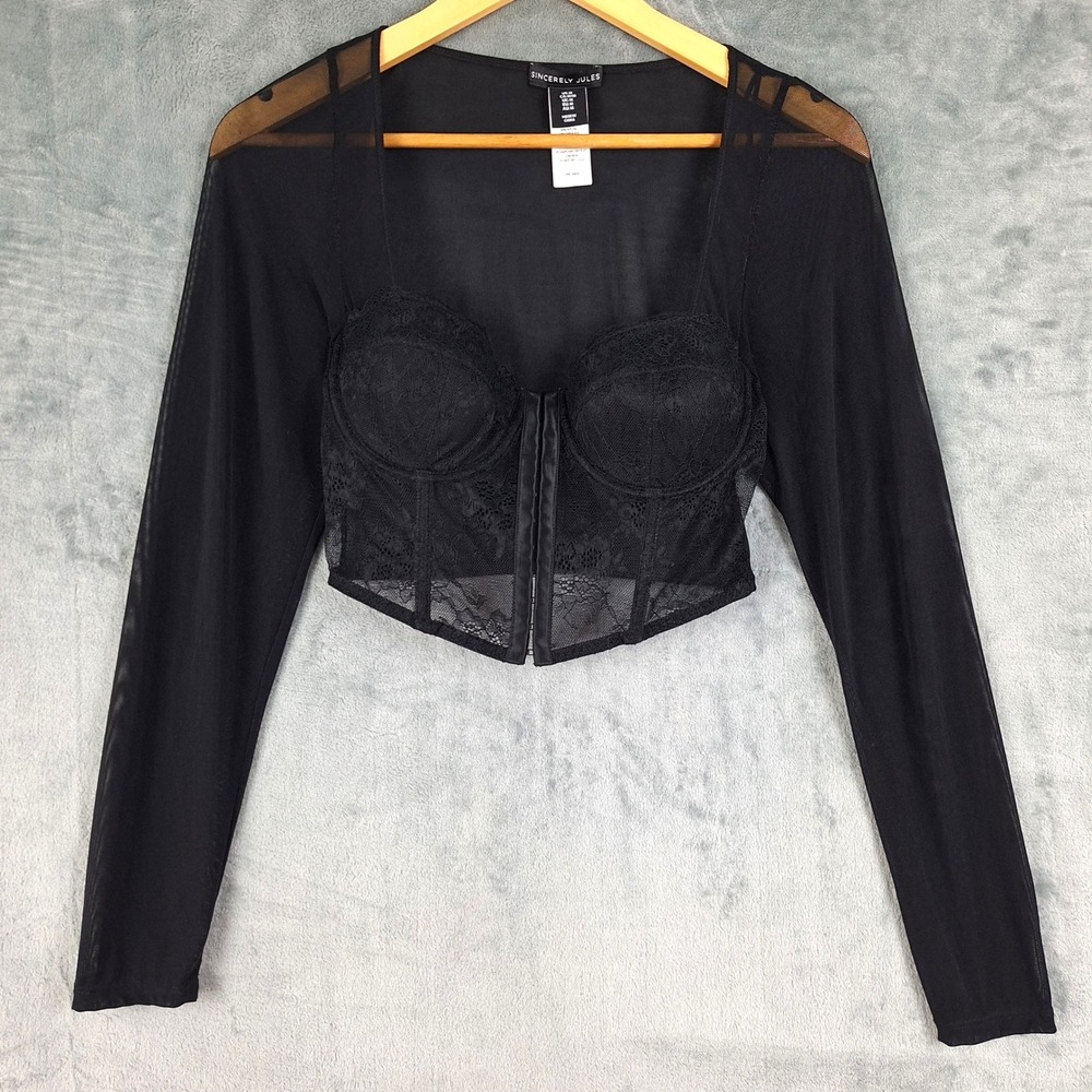Womens Top Medium Whimsigoth Corset Sheer Fairy Floral Grunge Lace Dark Romantic